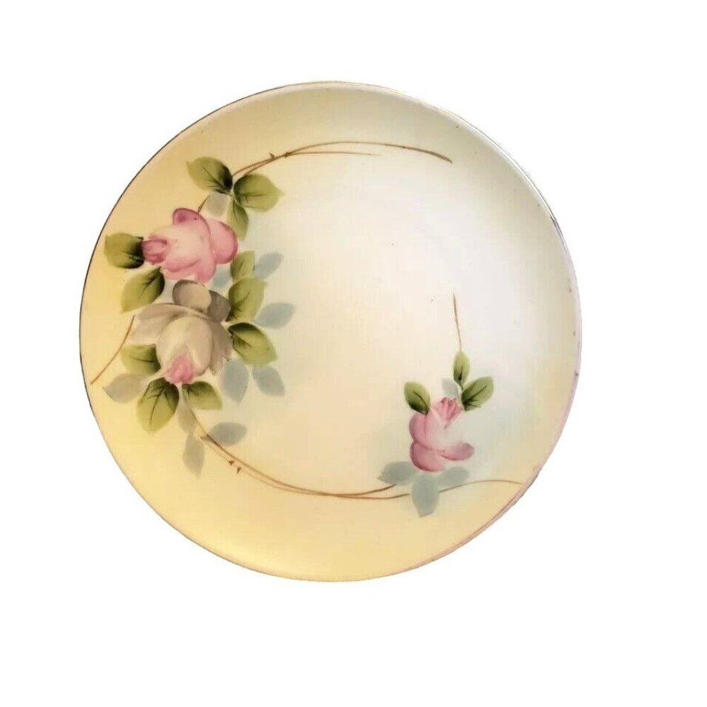 Vintage Hand Painted Nippon Salad Sized Decorative Pink Roses 7 1/2 in plate